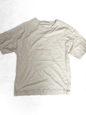 Zara boys 13-14 Light Beige Crewneck Tee with Subtle Center Text